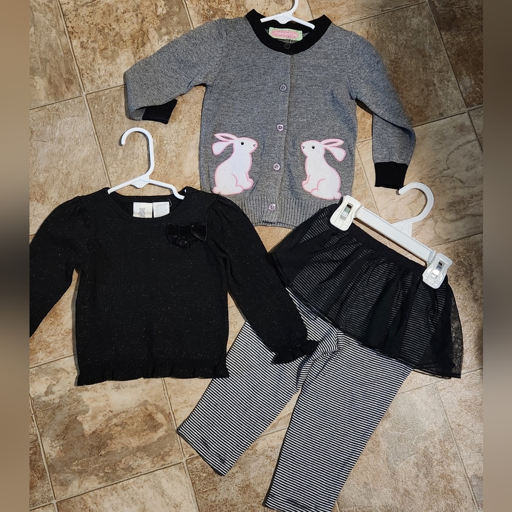 Gray and Black Bunny Cardigan Set